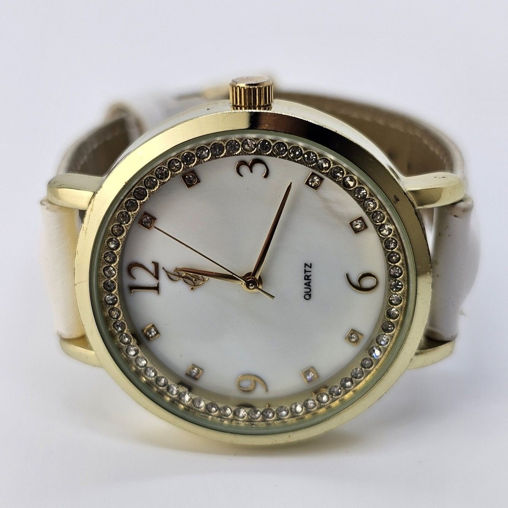 Women's Watch 38MM White Dial Gold Case White Leather Bands New Battery